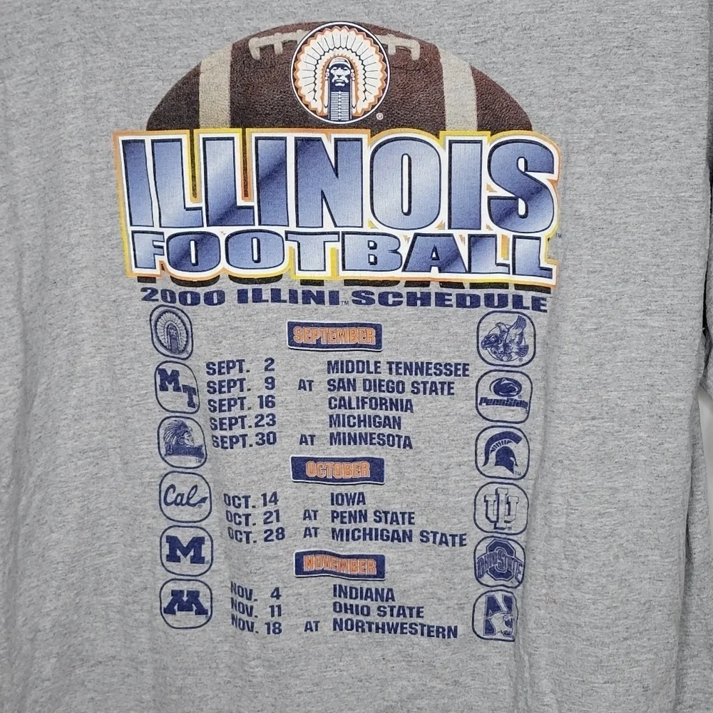 Vintage Y2K Illinois Football Fighting Illini Double Sided Graphic T-Shirt Sz XL